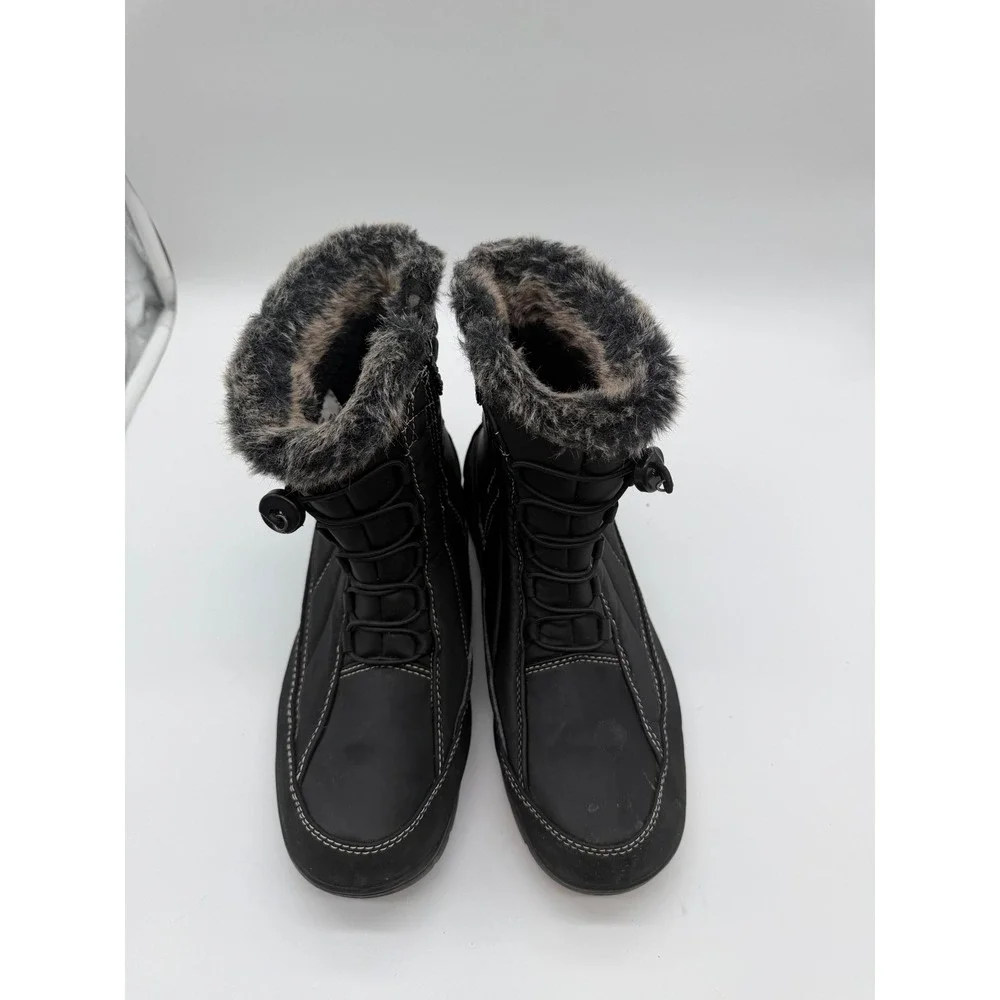 Totes Womens Black Quilted Faux Fur Trim Winter Snow Boots Size 11‎ Side Zip